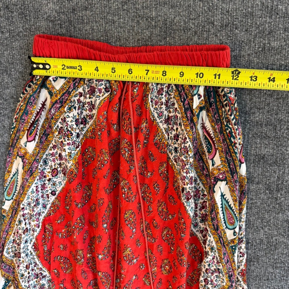 Angie Womens Red Multi Paisley Patchwork Tassel Metal Drawstring Maxi Skirt Boho - Picture 6 of 7